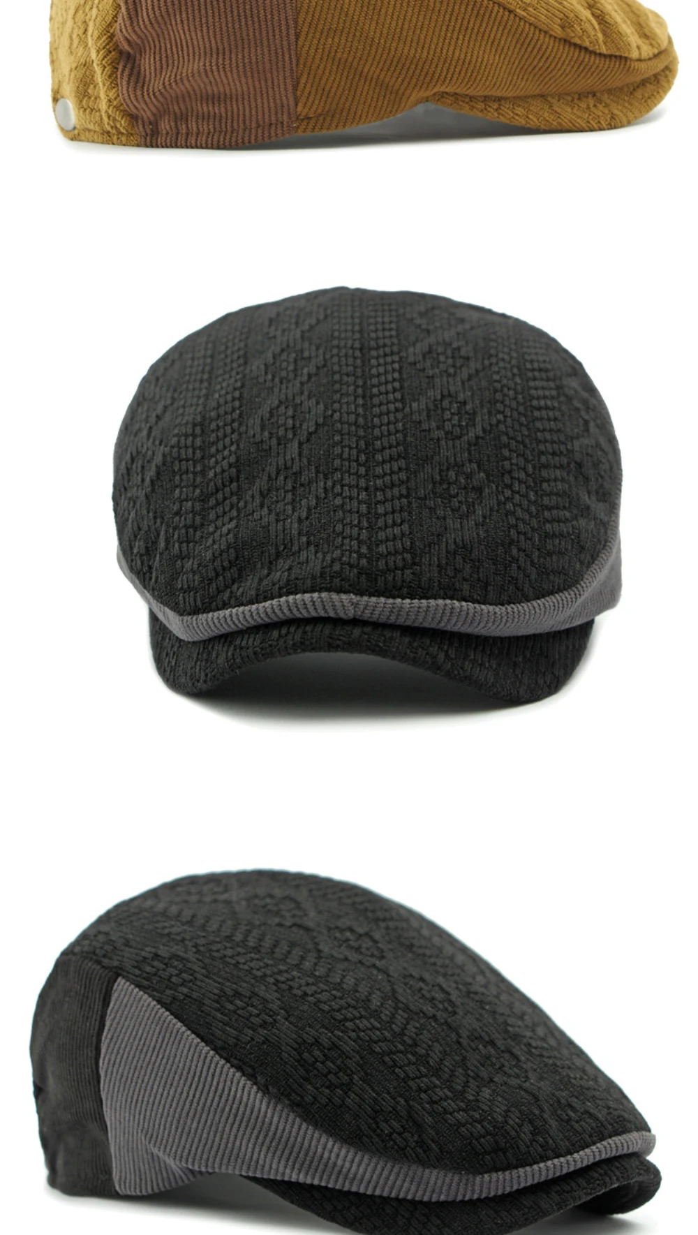 HT4577 Berets Herbst Winter Hut Kappe für Männer Frauen Vintage Gestrickte Baskenmütze Hut Männlich Weiblich Einstellbare Baskenmütze Kappe Unisex Ivy Flache Kappe – Detail 8