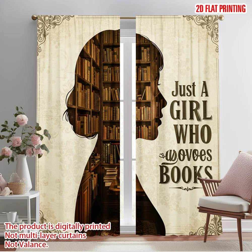 

2pcs 2D flat printing Window Curtains Loves Books Polyester Without Electricity Seasonal Party & Holiday Decor Use for Photo