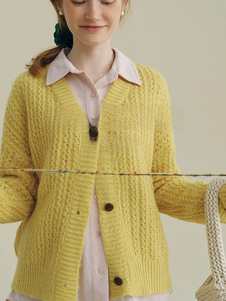 

Кардиган Rina Berry из шерстяной смеси с V-образным вырезом, для многослойных образов, удобный для поездок на работу, теплый, с длинными рукавами, однотонный, деловой повседневный стиль