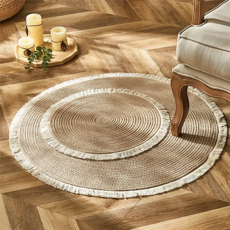 

Round Woven Rugs Handmade jute Rattan Carpet With Tassel for Bedroom Living Room Vintage Home Decor Floor Mats Room Door Mat