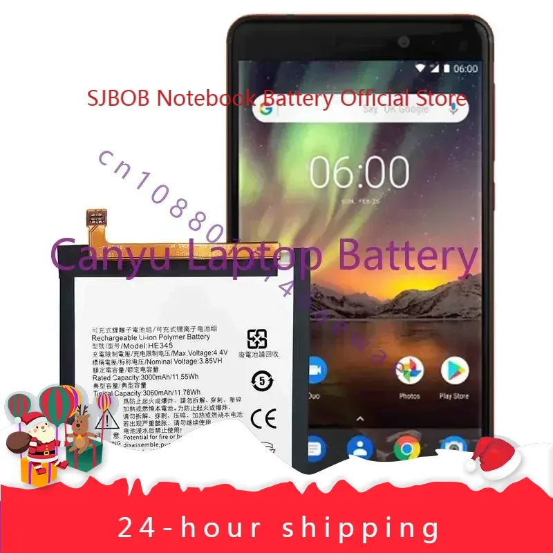 

HE345 3060mAh Battery For Nokia 6 2nd 6 2018 TA-1054 HE 345 Batteries Bateria