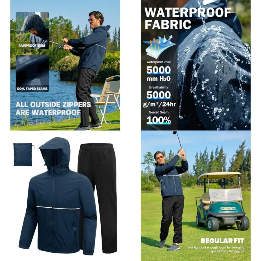

SWISSWELL Rain Suit Waterproof Jacket and Pants 2 Pieces Men Women Rain Gear Breathable Lightweight Packable