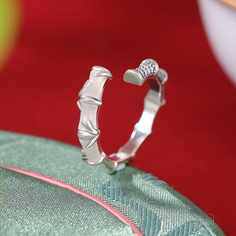 Natural Hetian S925 Sterling Silver White Jade Joint Vintage Style Ring