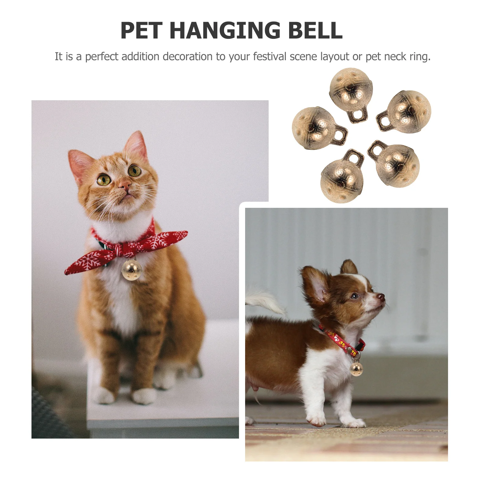 

5Pcs Copper Jingle Bells Classic Bell Pendant Hanging Decor DIY Craft Pet Collar Bells Festival Decoration Ornament