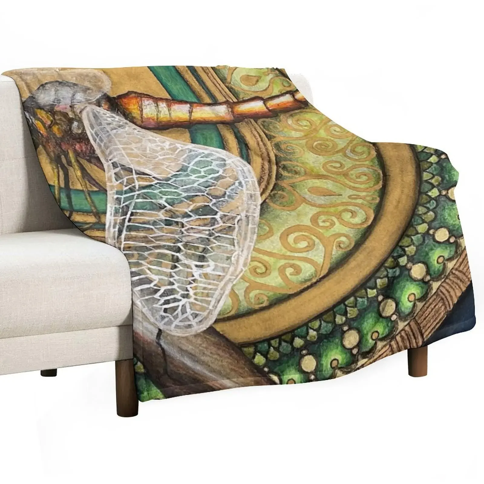 

Dragonfly in front of mandala Throw Blanket Sofa Quilt Sofas Furry Blankets