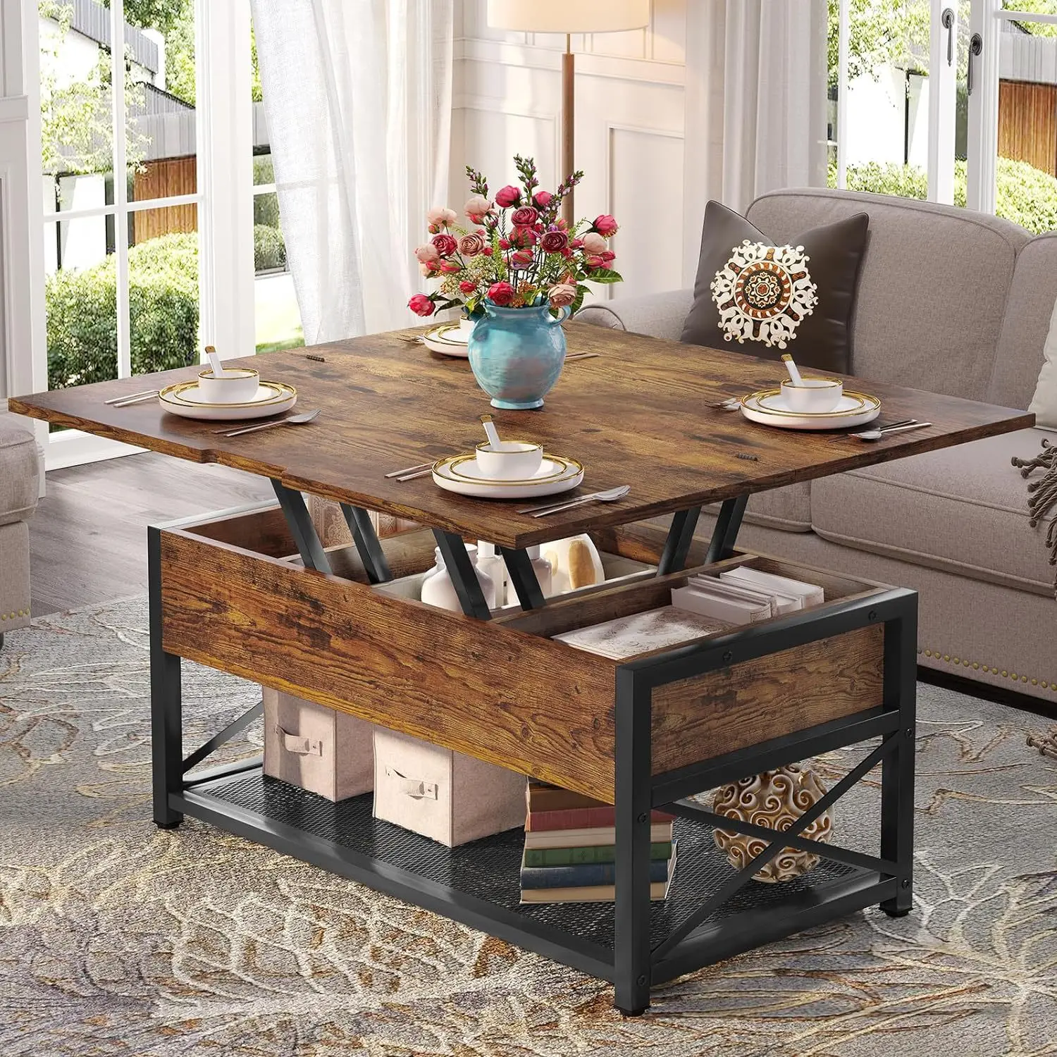 Storage coffee table, living room, home floor-to-ceiling locker, multi-functional rack