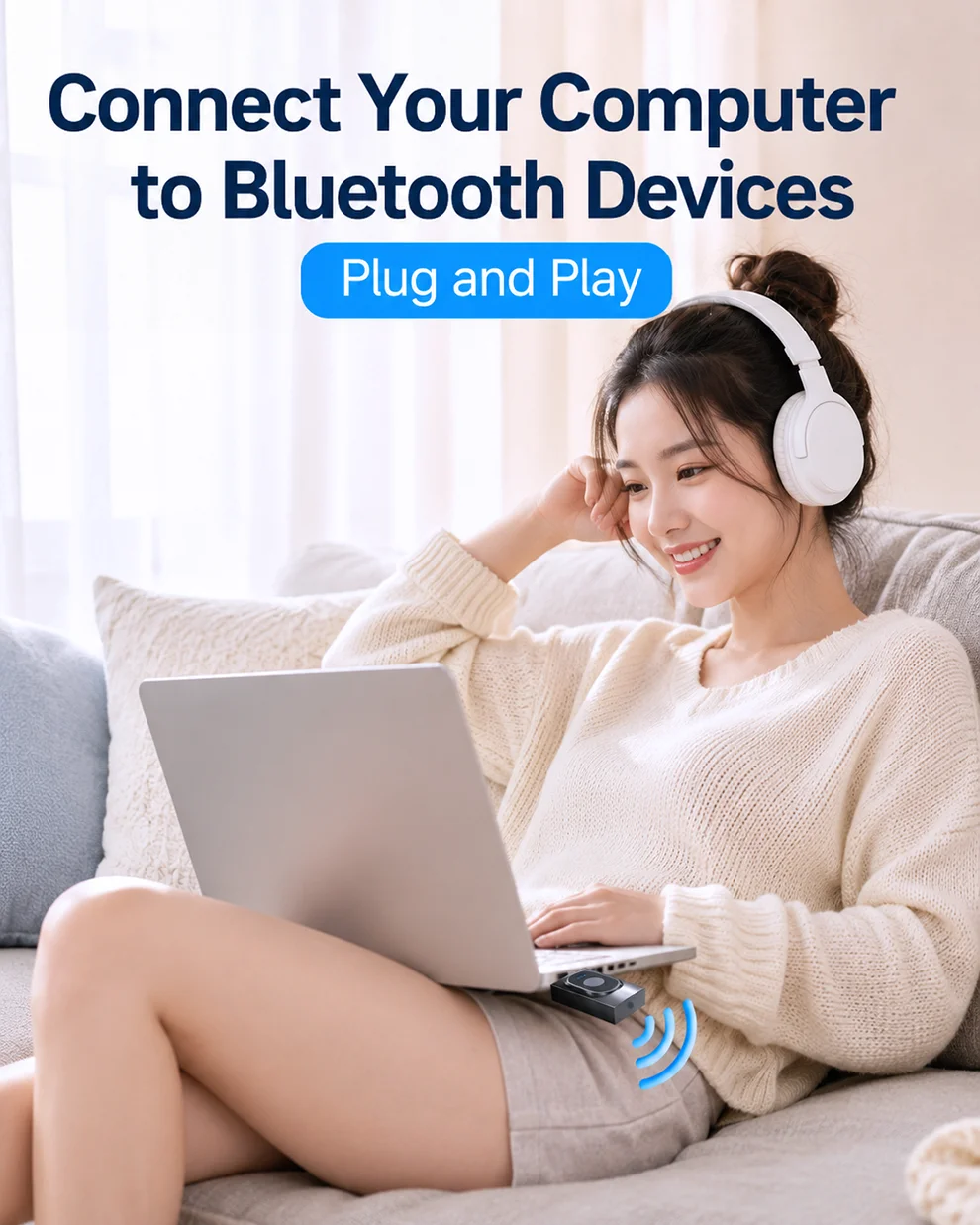 KEBIDUMEI 2 IN 1 Bluetooth 6.0 Audio Transmitter Receiver 3.5mm AUX USB Dongle With MIC Music Wireless Adapter For Car/TV/PC