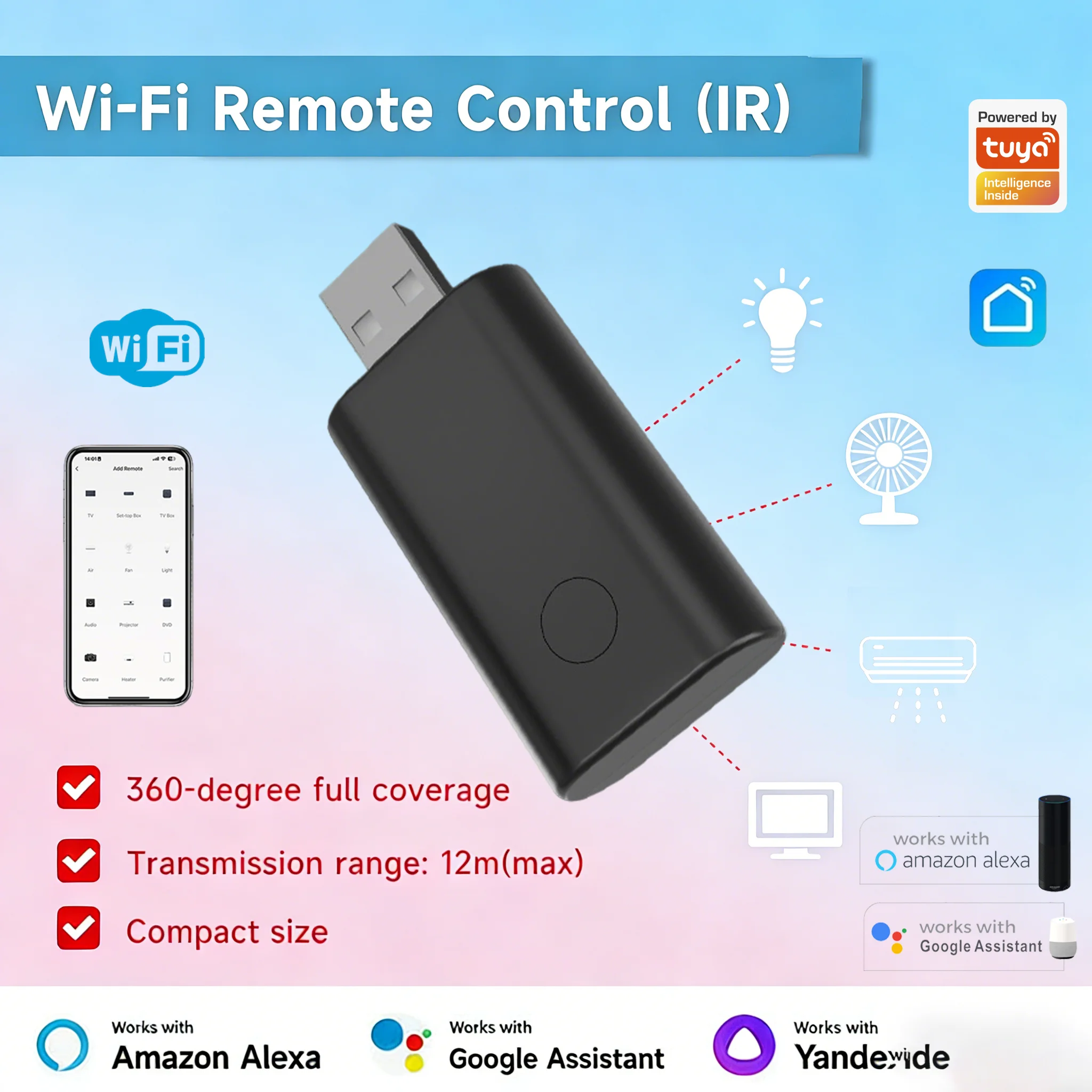 

WiFi IR Remote Control Smart Universal Infrared Controller - Works with Amazon Alexa/Google Assistant/Yandex Alice,