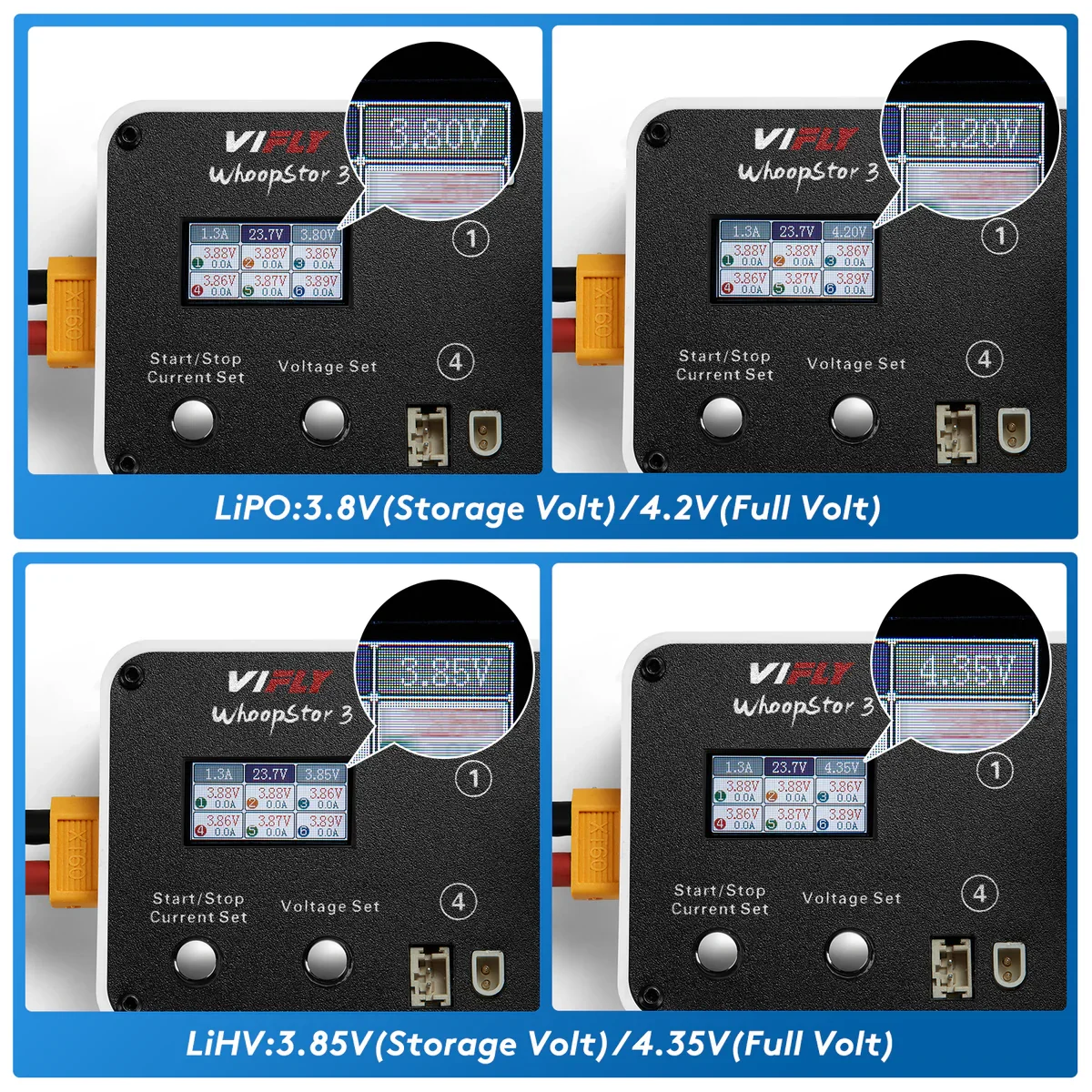 VIFLY WhoopStor 3 1S Battery Storage Charger Discharger 6 Ports 4.2V 4.35V BT2.0 PH2.0 for FPV Tinywhoop Drone