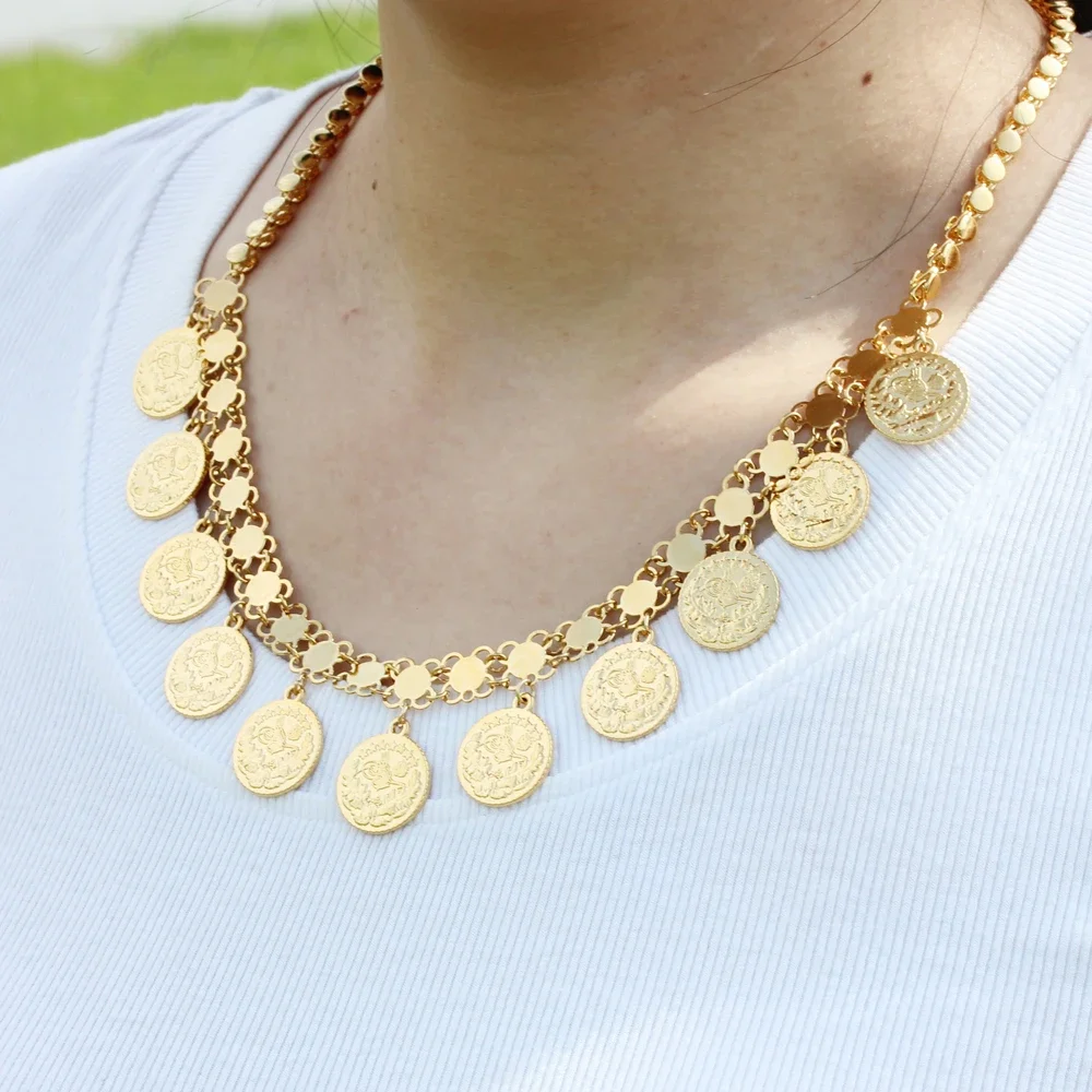 Immagine 6: Collana con ciondolo rotondo con moneta d'oro di lusso per le donne ragazze Party Cuban Shiny mesh Chains Choker Jewelry Wholesale