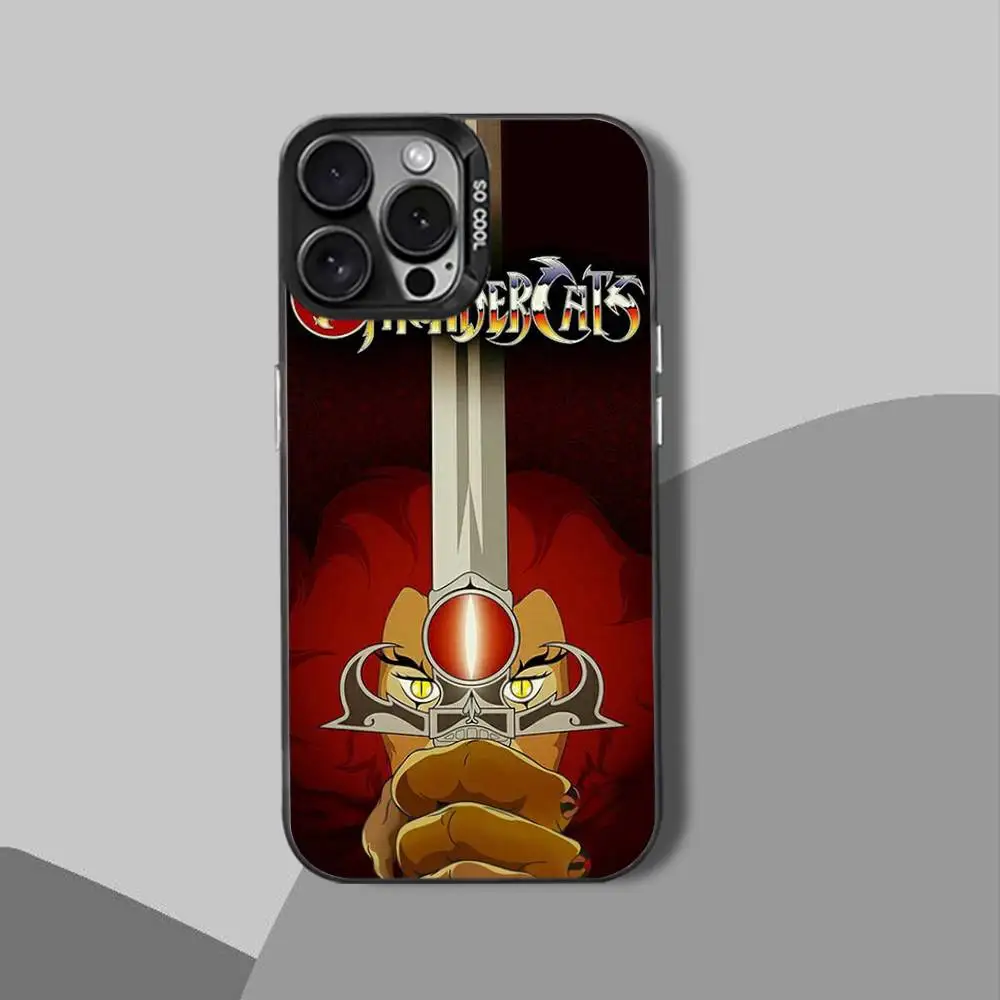حافظة هاتف T-Thunder Cat-es الشهيرة لهاتف iPhone 12,16,11,14,13,17,15,E,Max,Plus,Air,Pro,غطاء أسود صغير غير لامع مقاوم للصدمات