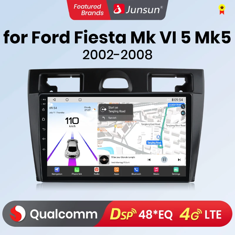 Junsun Android13 Qualcomm 8 Core Wireless CarPlay for Apple Android car Car Radio For Ford Fiesta Mk VI 5 2005-2008 Car Radio