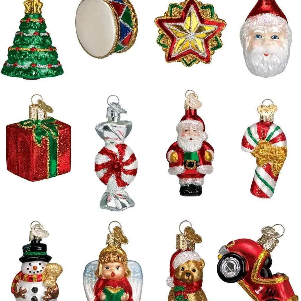 

Handcrafted Glass Blown Ornament Set, 12-Piece Holiday Decorations for Christmas Tree