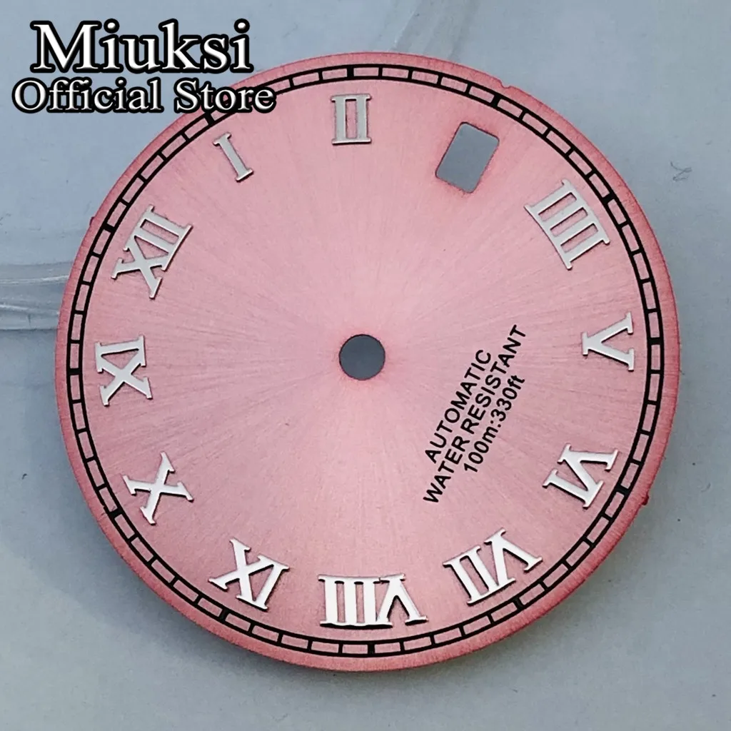 Miuksi 29mm pink watch dial roman numerals fit NH35 movement