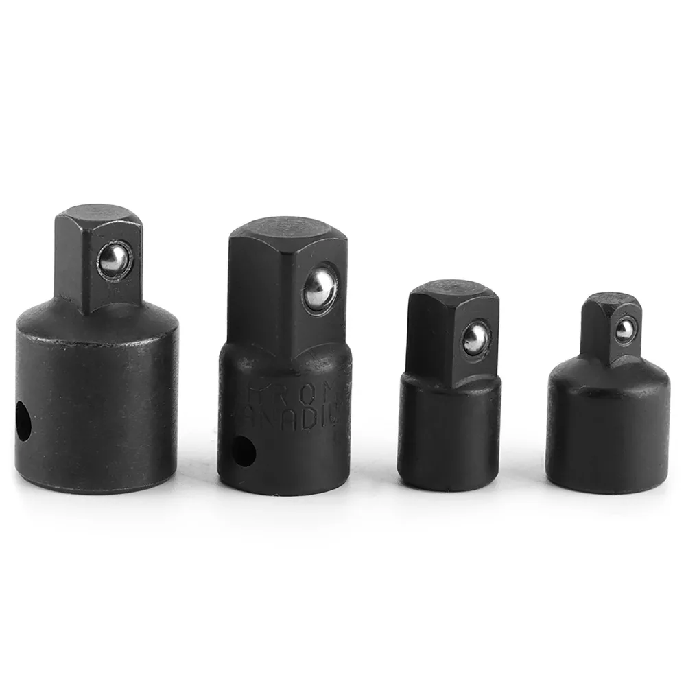 4PCS Black & Sliver Impact Adapter Built-In Ball Detent Lock Universal Drive Reducer Chrome Vanadium Steel Wrench Adapter Set
