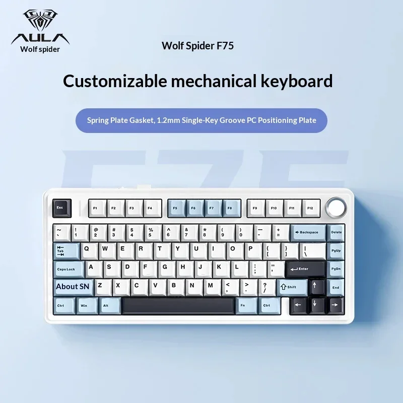 AULA F75 Wireless Mechanical Keyboard Tri Mode Bluetooth 2.4G USB C RGB Hot Swap Gasket Knob Snow Cedar Green Reaper Switch