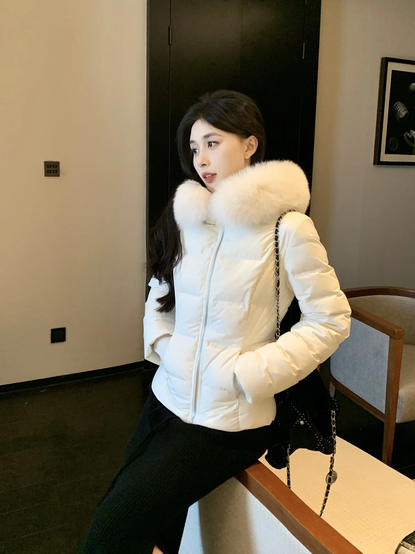 

Soft Warm Fur Collar Slimming 90 White Du down White down Jaet Winter Outerwear He Chenxi Women's Faion Coat