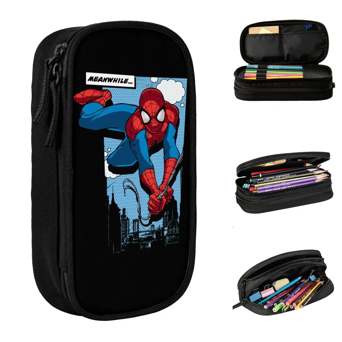 estojo de grande capacidade para meninas painel de quadrinhos marvel dupla camada homem aranha bolsa de maquiagem presente 01