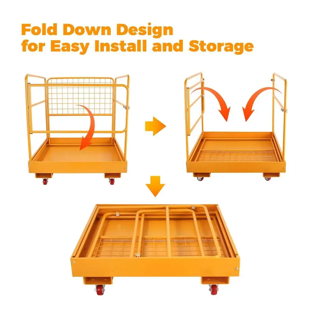 Безопасная клетка для вилочного погрузчика 36 x 36 дюймов, мужская корзина, вместимость 1200 фунтов, рабочая платформа, воздушный подъемник, вилки для поддонов, рельсы, нескользящая столешница, двойная