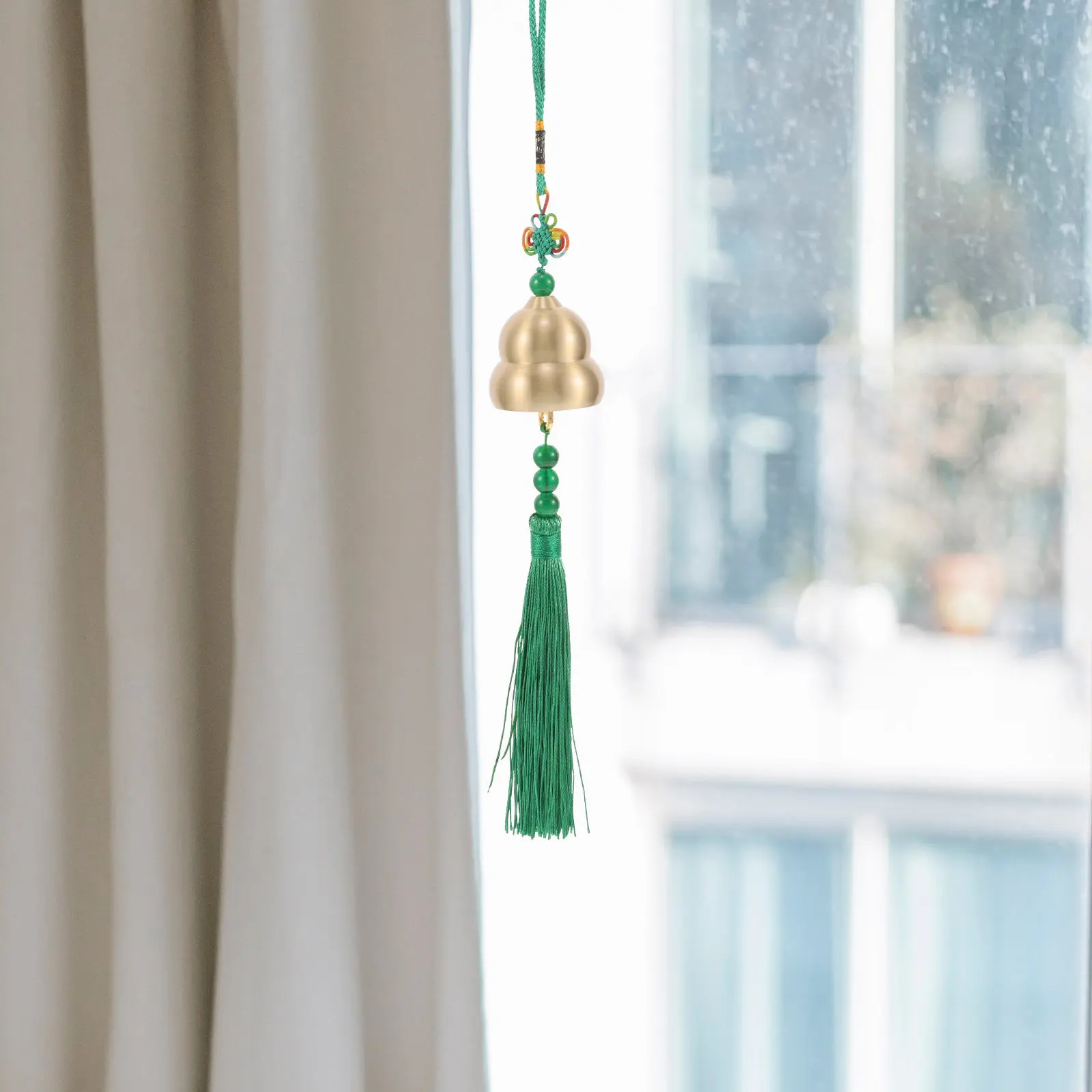 Chinese Knot Brass Wind Chime Pendant Gourd Shape Car Hanging Ornament Auto Rearview Mirror Decor Lucky Charm Relaxing Sound