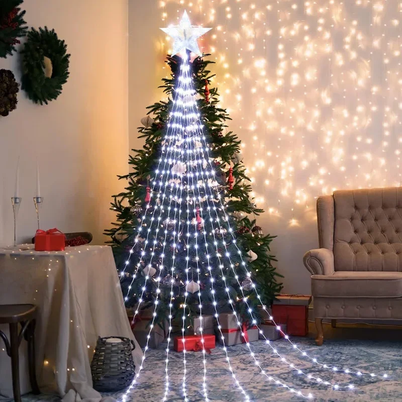 LED Star Waterfall Lights Christmas Tree Ornaments String Lights Christmas Decorations for Home 2024 Navidad Natal New Year 2025