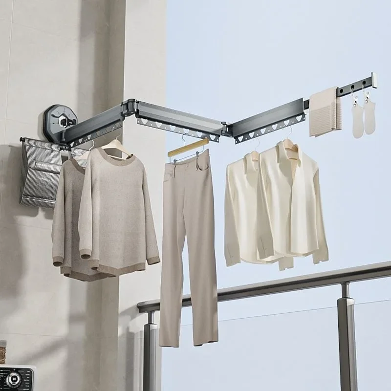 Folding hidden drying rack Balcony Household telescopic indoor non-punching clothes drying rod bay window quilt drying
