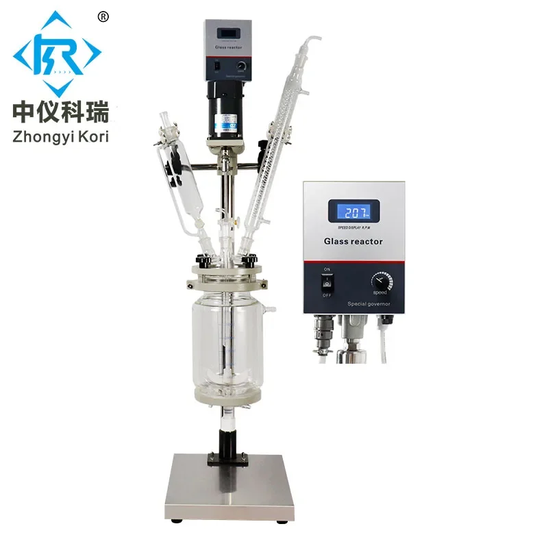 Jacketed Double layer Glass Reactor 1-3L  Agitated Glass Reactor Borosilicate Glass 3.3 Reaction Kettle(only Glass Reactor)