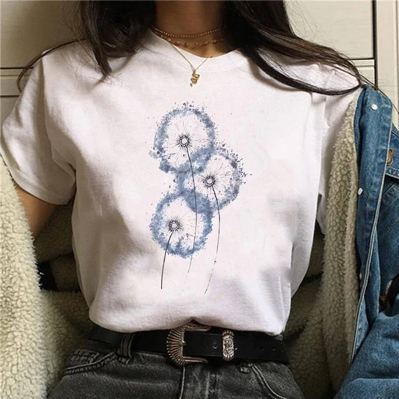 T-shirt Dandelion Fashion Watercolor 90s Koszulka z krótkim rękawem Wiosna Lato Damska koszulka Graficzna koszulka