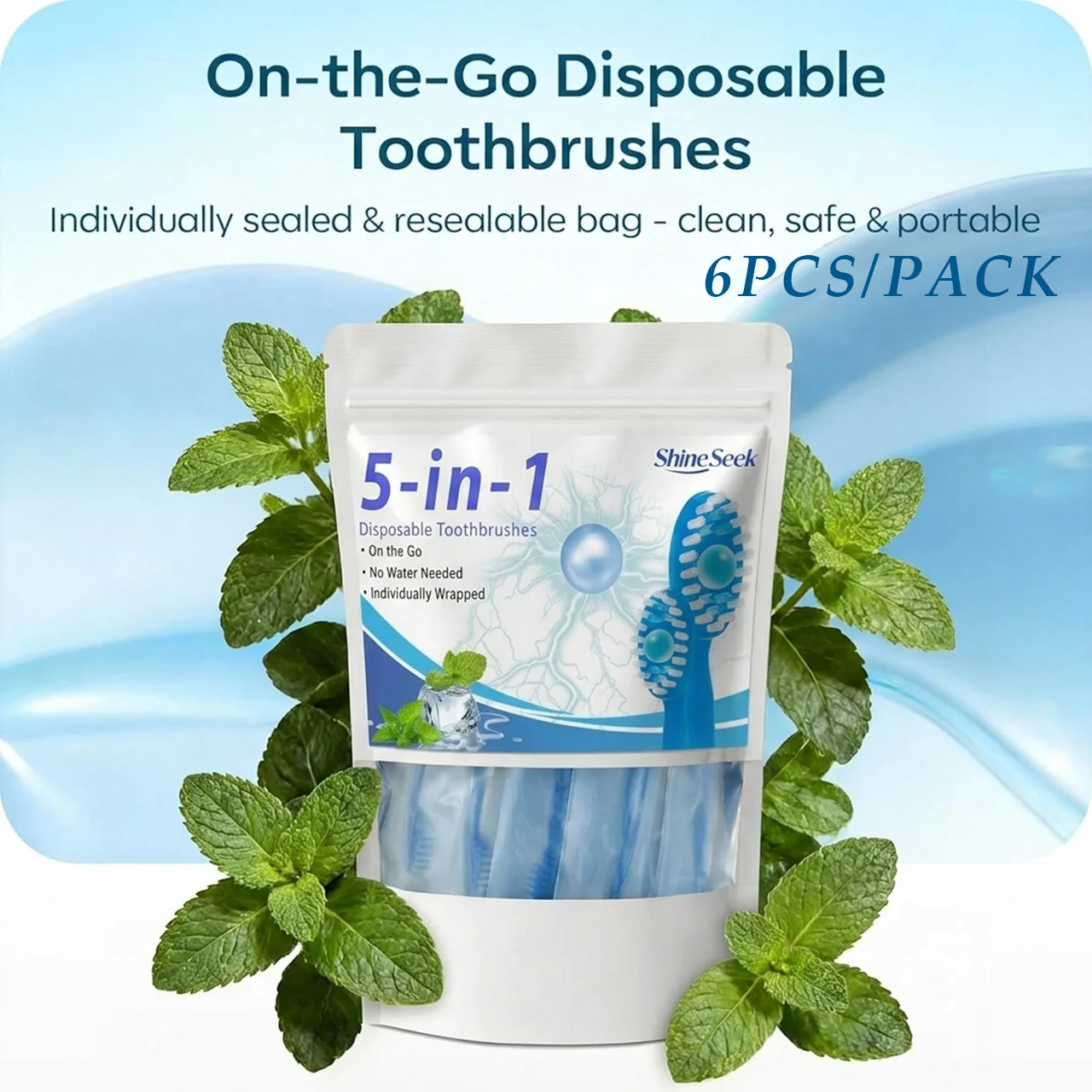 6-Piece Large Capacity Set, 5-in-1 Multifunctional Toothbrush Care Set with Mint Green Tea Flavor, Includes Mint Freshener Beads + Toothbrush + Dental Floss + Interdental Cleaning Stick + Tongue Scraper, Convenient and Soft, Soft Bristle Design, Teeth and Gum Care |   Travel Essentials |   Individually Packaged |   Soft |   Mint Flavor |   Travel Toothbrushes Are the Best Choice for Smart Families!