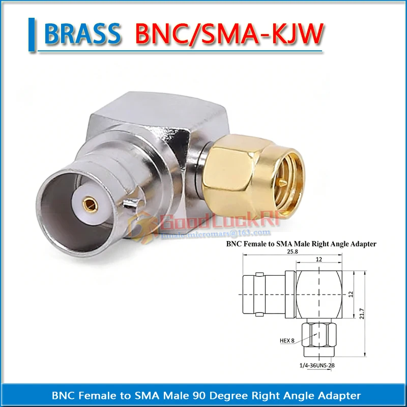 BNC Female to SMA Male 90 Degree Right Angle Adapter - BNC Jack to SMA Plug Elbow Connector for Two Way Radio Walkie Talkie