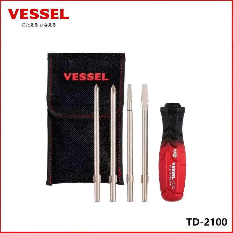 مجموعة مفكات براغي VESSEL TD-2100 JIS - لقم قابلة للتبديل، مغناطيسية، تناسب مسامير فيليبس/فتحة برأس واحد، أداة منزلية/معدات