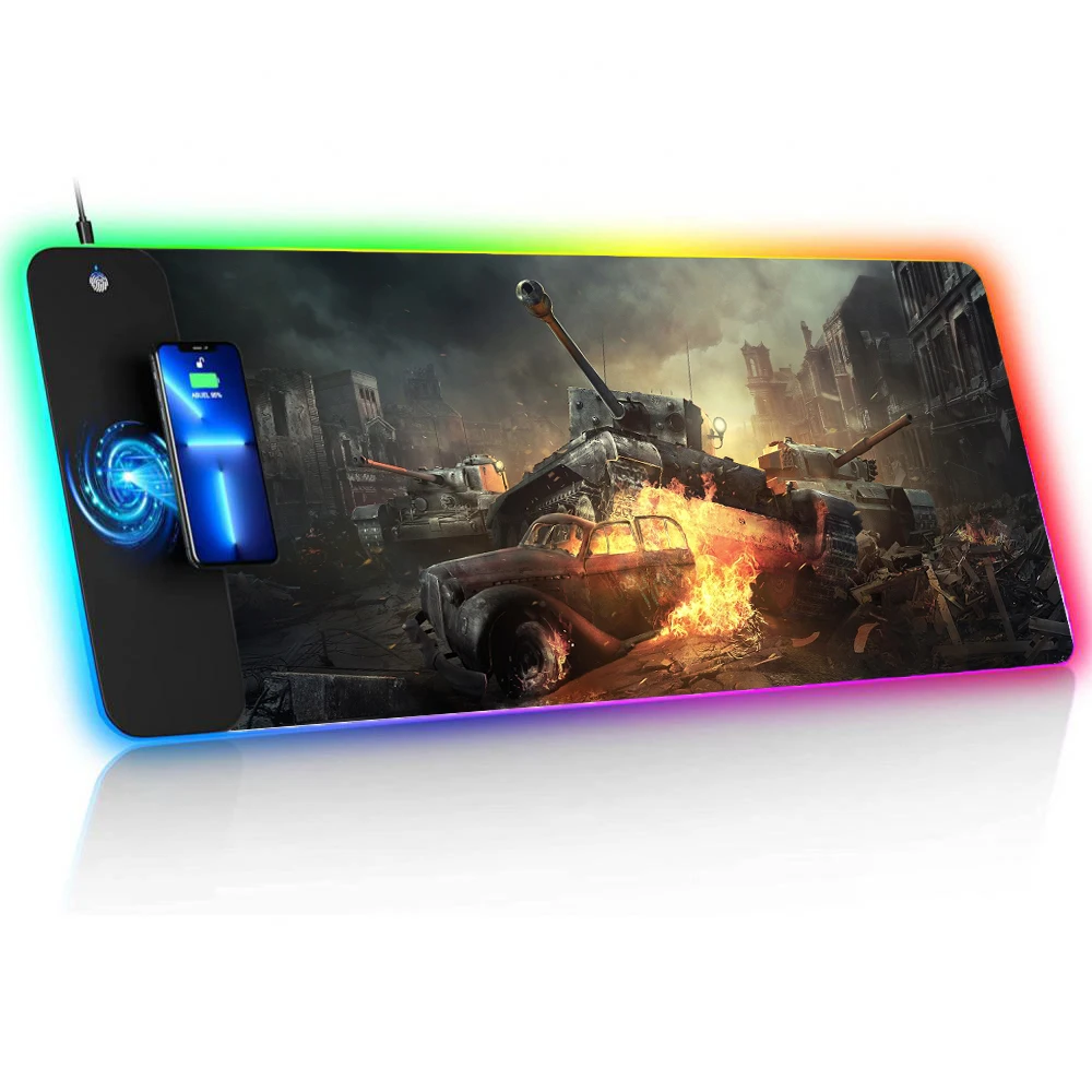 Wireless Charging Mouse Pad Large World of Tanks Gamer Room Decoration Mouse Mat Setup Gamer Gaming Accessories Table Computer