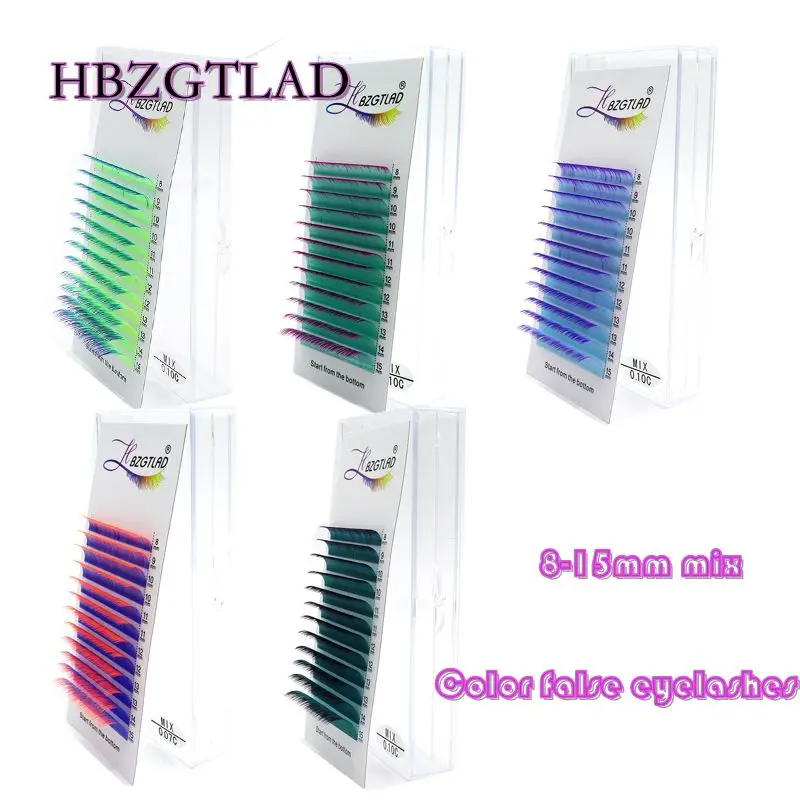 HBZGTLAD-extensiones de pestañas postizas de Color arcoíris, mezcla Individual de colores, visón Natural suave, maquillaje (mezcla de 8-15mm)