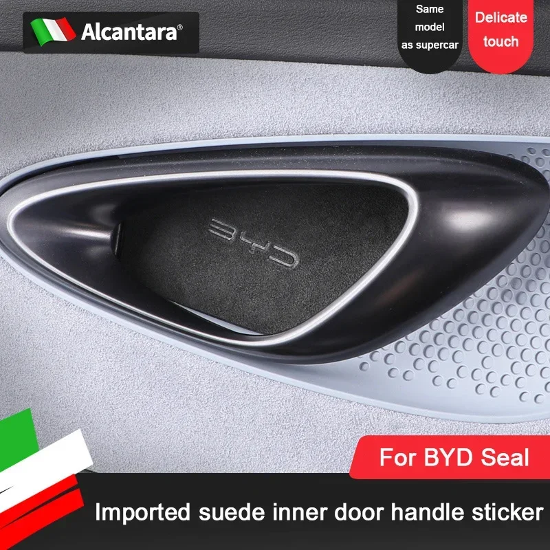 4pcs Suede For BYD Seal DMi EV Atto 4 2022 2023 2024,Car Inner Door Bowl Handle Patch Frame Trim Stickers Covers Auto Accessory