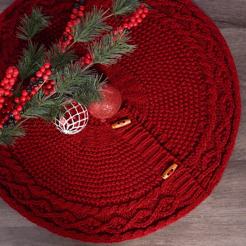 Christmas Knitted Tree Skirt Milk White Red Knitted Christmas Atmosphere Apron Christmas Tree Decorations Accessories