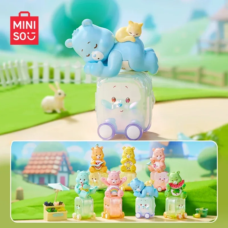 

MINISO Care медведи, счастливый тур, серия глухая коробка, милая детская модель, аниме периферийный подарок на день рождения, кавайные Игрушки для девочек, украшение