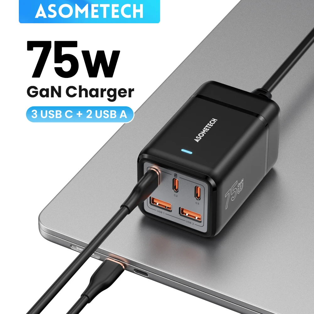 75W GaN Desktop Charger 5 in 1 USB Type C Fast Charger PPS PD 70W 67W 65W For Macbook Air iPhone 15 14 13 Pro Max Xiaomi Samsung