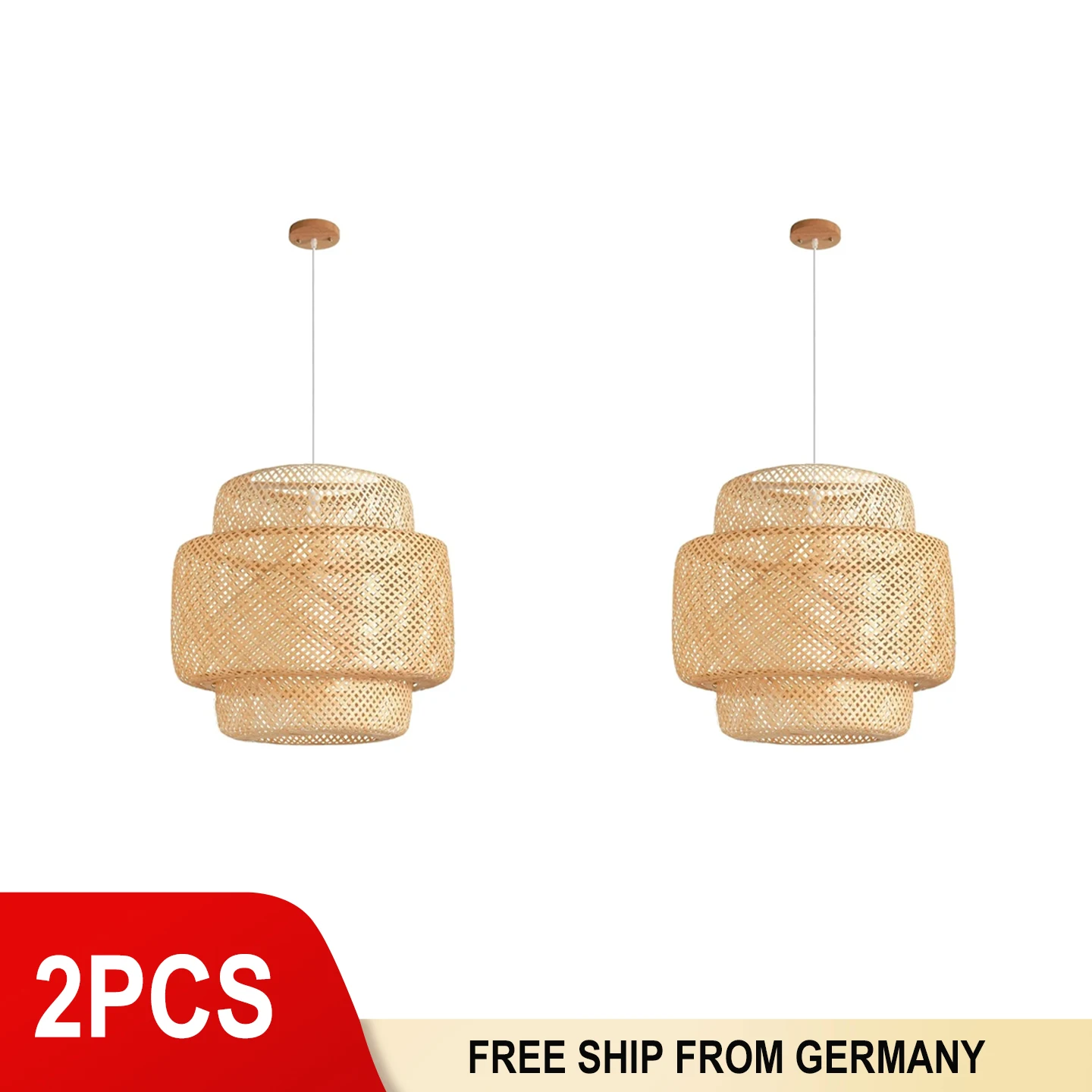2PCS Bambus Anhänger Licht Natürliche Handgewebte Rattan Decke Hängen Lampen 30CM Anhänger Kronleuchter für Esszimmer Wohnzimmer