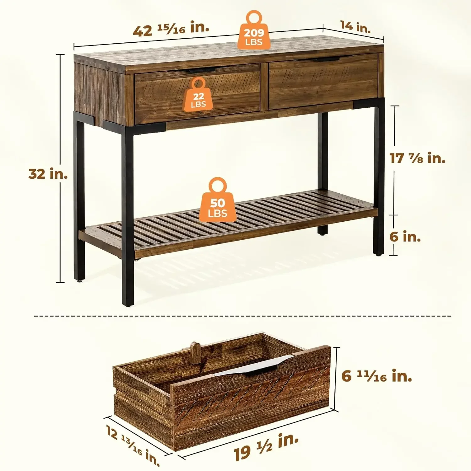 Millie Console Table, Rustic Chesnut,14.02