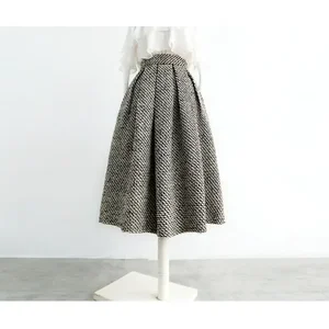 Tweedrock mit Tasche, Vintage, dick, hoher Taille, Plissee, Linie A, Mode, Winter, 2024, C71 8 Hauptverkäufe Tweed -Röcke - №7