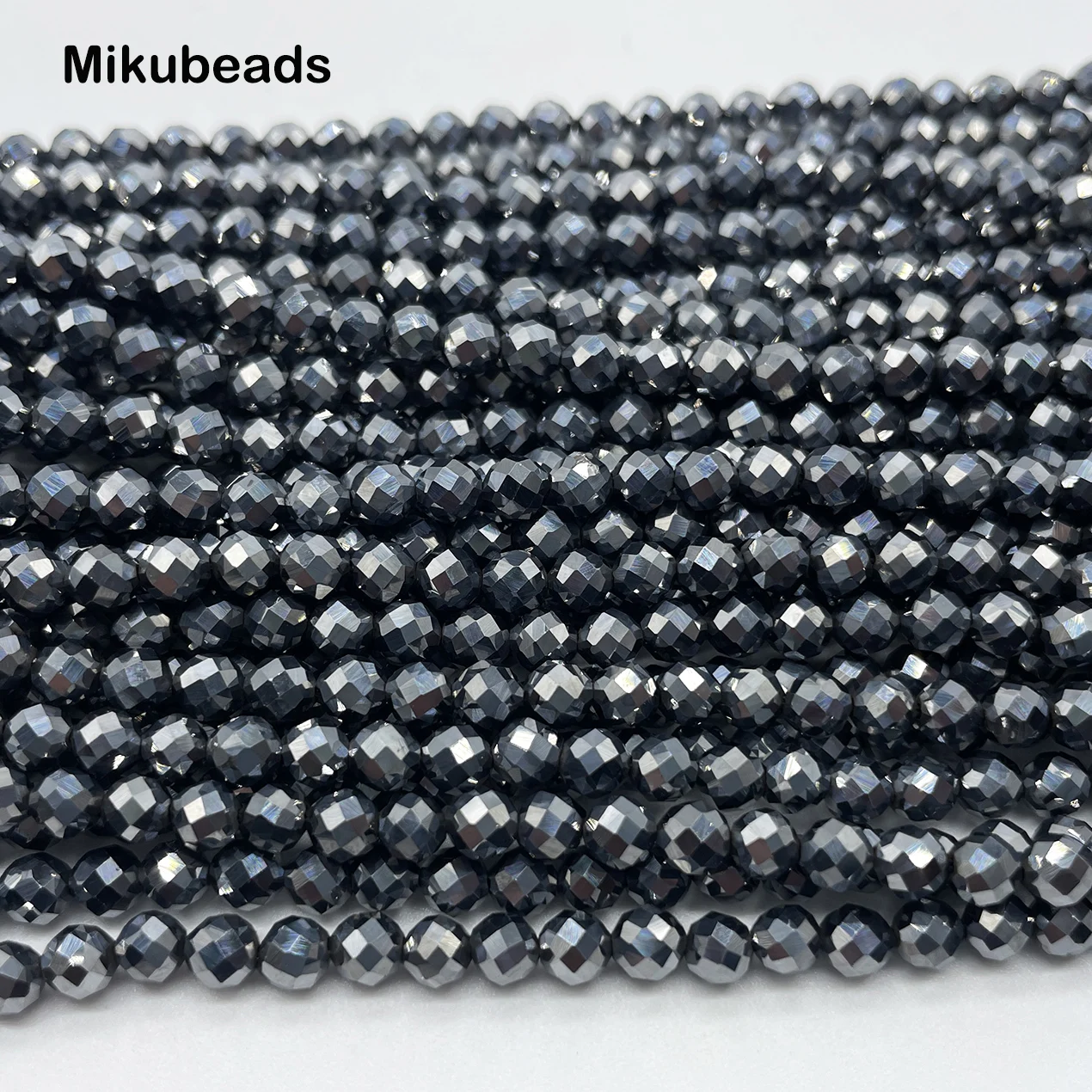 Wholesale 2mm 3mm 4mm Energy Terahertz Faceted Round Loose Beads For Making Jewelry Bracelet DIY Strand Free shipping