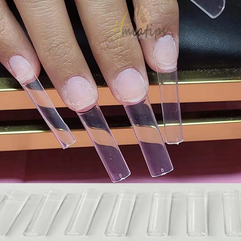 100pcs No C Curve XL Square Straight False Nail Tips Gel X Nails Extension System Half Cover Clear Coffin Press On Nail Tips