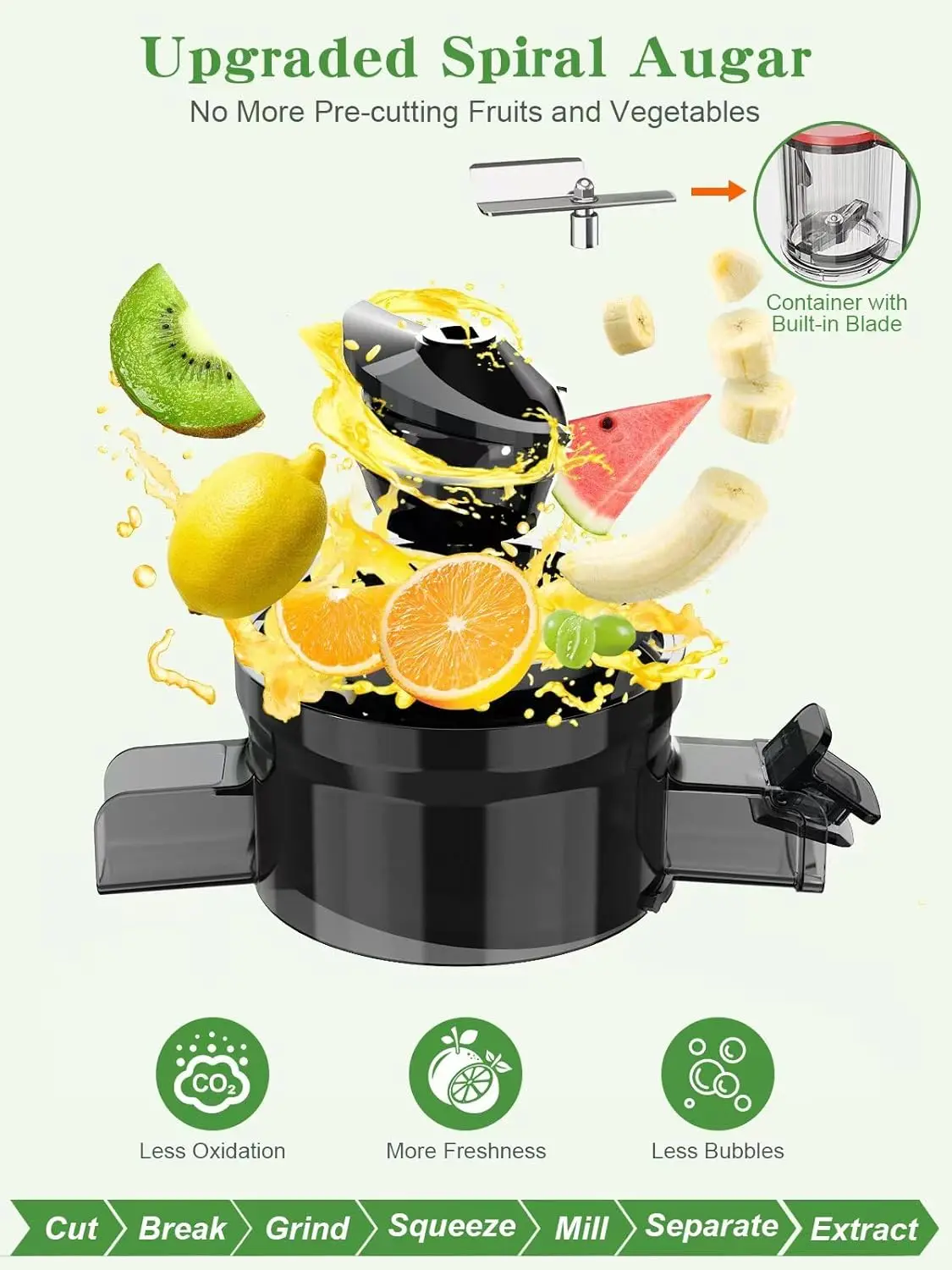 Blades for Slicing Whole Fruits & Vegetables, Cold Press Juicer with 4.35