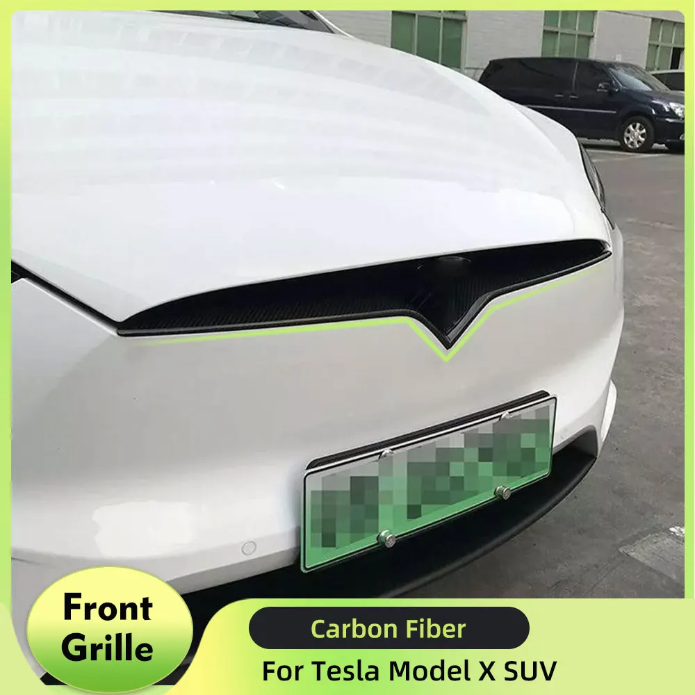 

Front Bumper Middle Grille Grill Covers for Tesla Model X SUV 2016-2023 Front Center Grille Mesh Cover Frame Trims Carbon Fiber