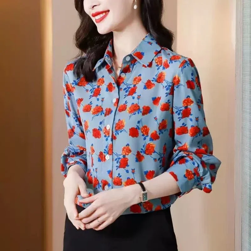 

Spring Autumn New Turn-down Collar Long Sleeve Fashion Shirt Women High Street Printing Button Shirt Elegant All-match Chic Top