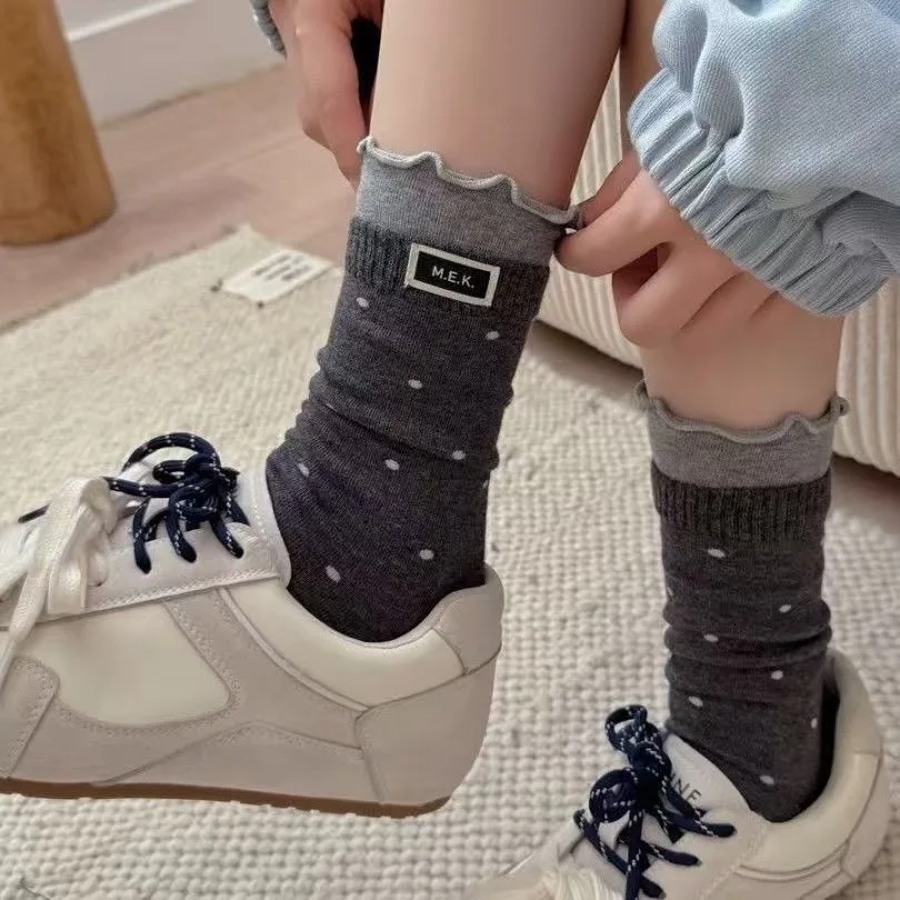 1/3/5Pairs Women New Dots Cute Frilly Breathable Cotton Long Stockings Casual Preppy Fashion Soft Comfy Ladies Daily Gift