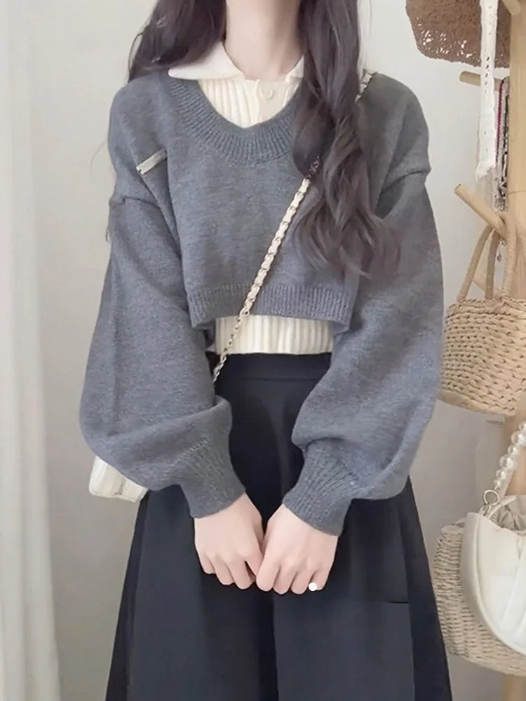 

Женский свитер-двойка с высокой талией, весна 2026, новый дизайн, свободный крой, средней мягкости