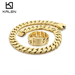 24mm Shiny Cuban Chain Bracelet & Long Necklace - Stainless Steel 316L - KN286961-KJX
