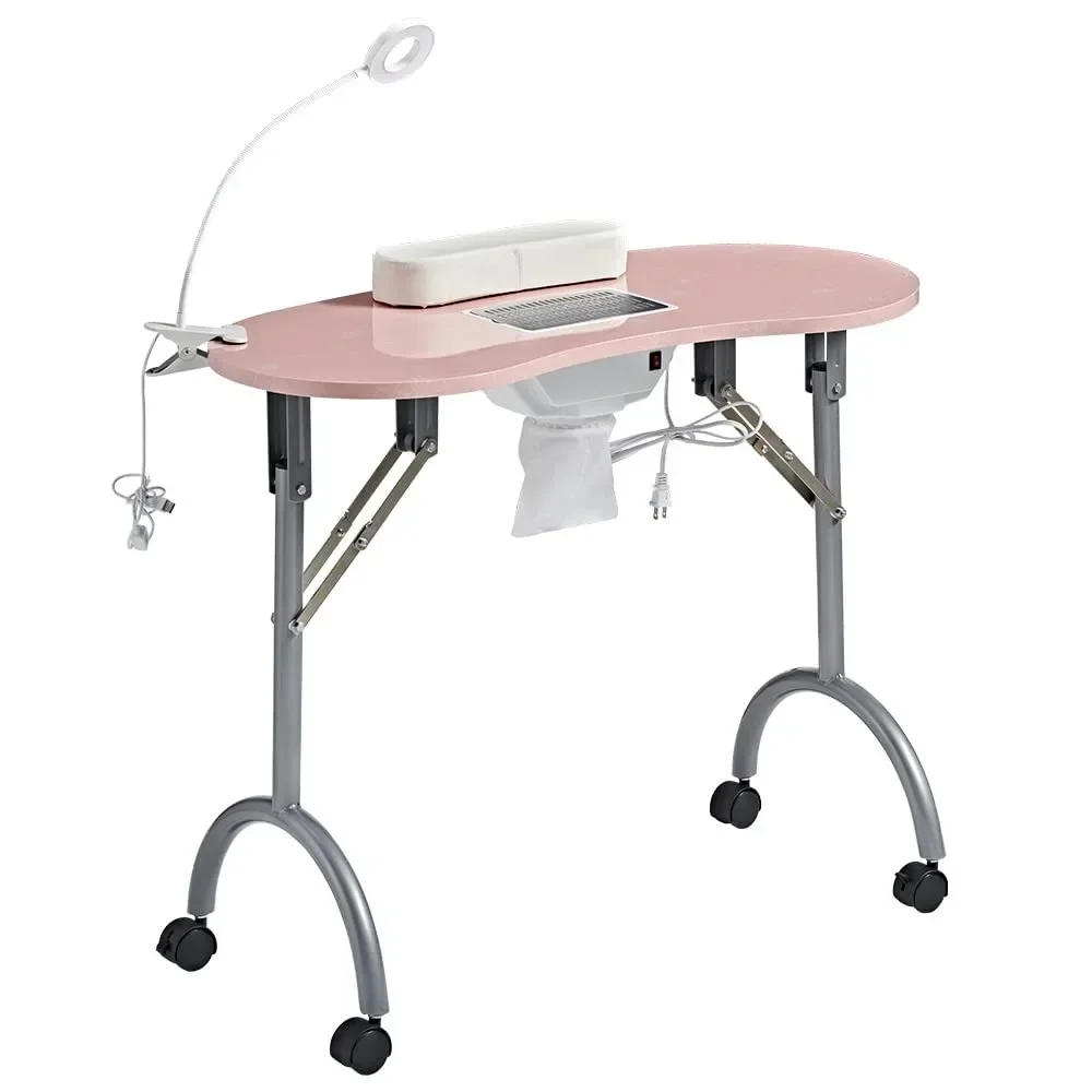 Nail Desk Portable Manicure Table, Professional Nail Table with USB-plug LED Table Lamp, Sponge Pillow, Electric Dust Collector