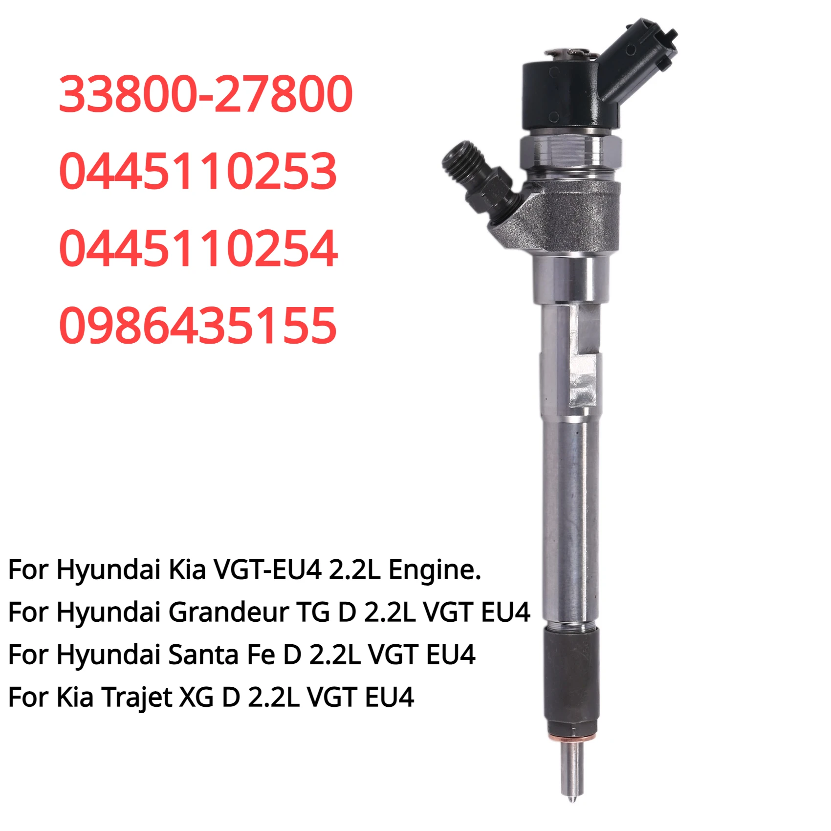 0445110253 33800-27800  0445110254 New CRDI Diesel Fuel Injector For Hyundai Santa Fe KIA VGT EU4 2.2L Engine